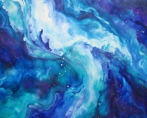 Beyond the Stars with Abstract Art, Watercolor, Oil, Ink, Acrylic, Canvas Design, Colorful Texture for Interior Decor - obrazy, fototapety, plakaty