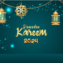 ramadan kareem 2024 banner with blue background design
