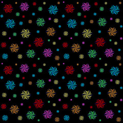 rainbow pattern of abstract flower, arcs, stars on a white background, vector illustration for any design