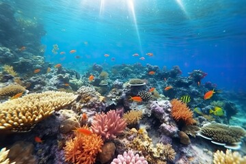 Fototapeta na wymiar Underwater world with vibrant coral reefs exotic fish