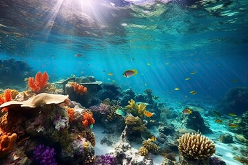 Obraz premium Underwater world with vibrant coral reefs exotic fish