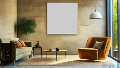 painting mockup - interior of a room with blank frame #06-202401
