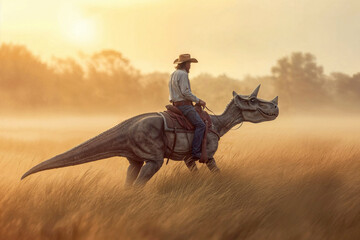 Cowboy riding a dinosaur