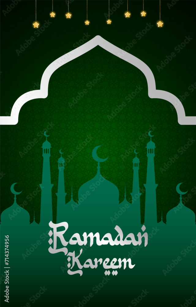 Wall mural ramadan kareem 2024 banner with green background design