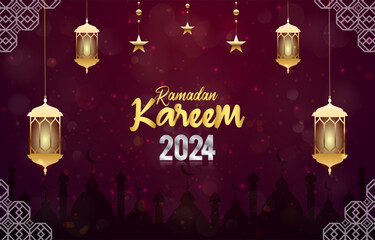 ramadan kareem 2024 banner with purple background design