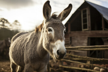 Naklejka na ściany i meble Animals cute mammal grey rural nature brown domesticated pasture farming head portrait donkey