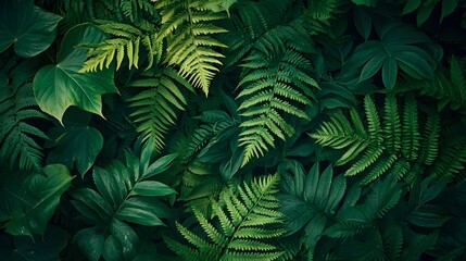 beautiful dark green fern leaves background