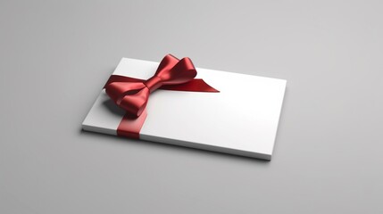 Blank gift card or white note with red rope bow isolate Ai Generative