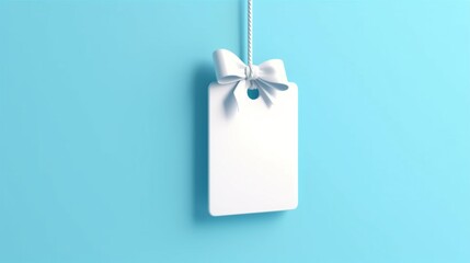 Blank gift card or hanging white note with blue cyan Ai Generative