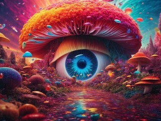 giant eye in the fungus planet Big eyes rainbow psychedelic