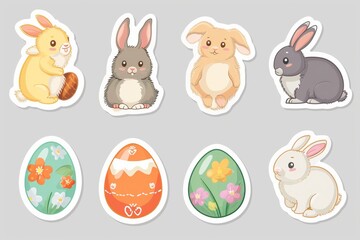 Whimsical cartoon bunnies and colorful easter eggs come together in this charming domestic rabbit sticker set, perfect for adding a touch of springtime cheer to any project