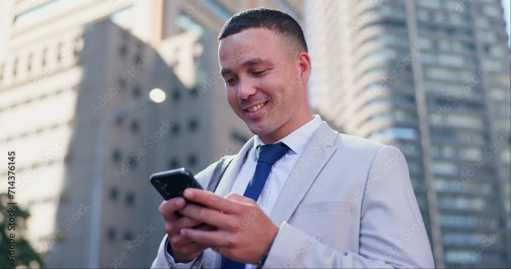 Poster hands, business man and smartphone in city for communication and social media chat, online map for t