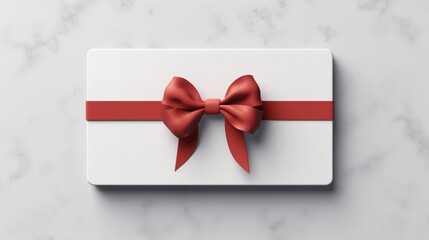 Blank minimal white gift card with red rope ribbon bow Ai Generative