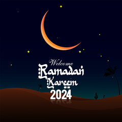 Obraz na płótnie Canvas welcome ramadan kareem 2024 banner with blue background design