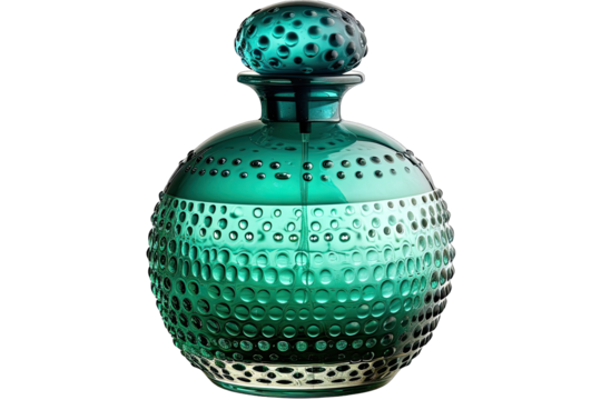 Elegant Green Round Perfume Bottle Clear Glass With Dotted Pattern On Transparent Background
