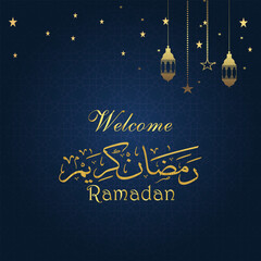 welcome ramadan kareem 2024 banner with blue background design