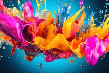 Colorful liquid splash background with ink in water, creating a joyful and artistic illustration. Generative AI