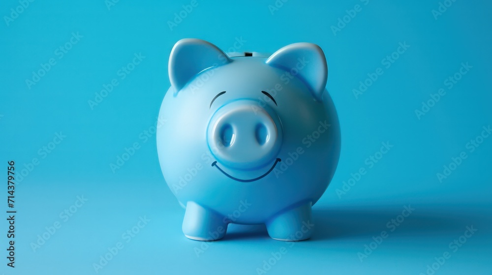 Wall mural blue piggy piggy bank on a blue background