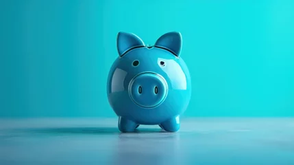Fotobehang blue piggy piggy bank on a blue background © Ibad