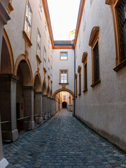 Fototapeta premium View on the interior and exterior of the Melk abbey and the Melk town in Lower Austria