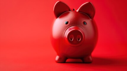 Obraz premium A red piggy Bank stands on a bright red background with a shadow. Horizontal photography