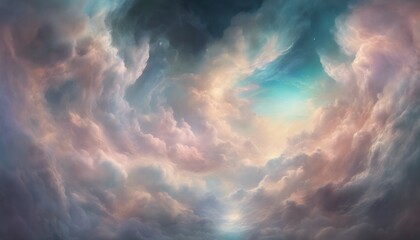 Colorful clouds seems to be radiating light outward, highlighting the edges and details of the clouds.
