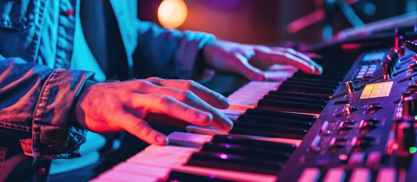 Keyboard player performing music.