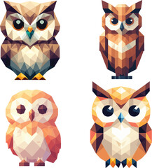 set collection of low poly owl