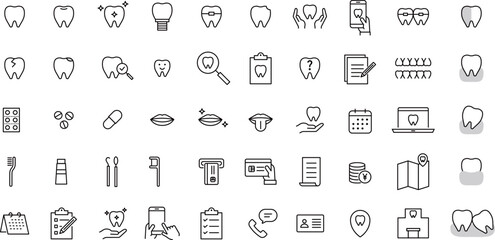 歯に関するモノクロアイコンセット