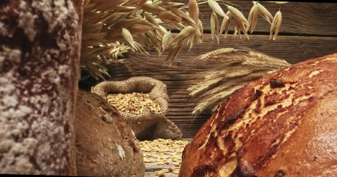 Closeup of loaves of bread with multi grains 