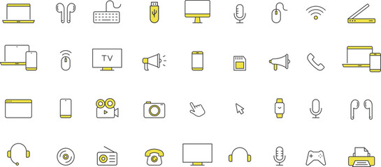 おしゃれな様々なデバイスの線画アイコンセット