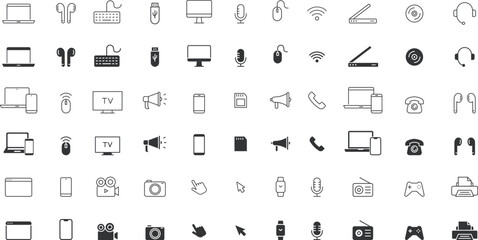 モノクロの様々なデバイスのアイコンセット