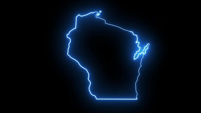 Wisconsin state map animation with glowing neon effect