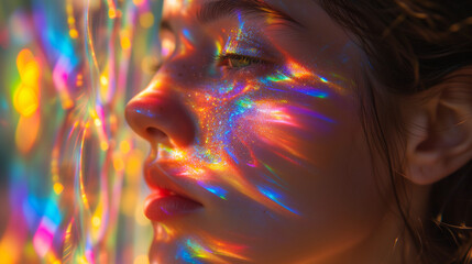 Holographic portrait of a girl, close-up view