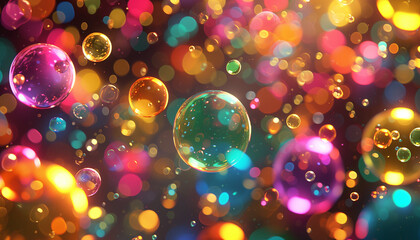  Background with bokeh, colorful soap bubbles - obrazy, fototapety, plakaty