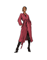 Female Model in Pink Coat and Black Leggings Fashion Illustration Sketch