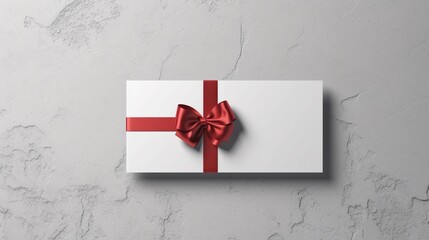 Blank white gift card or gift voucher with red ribbon Ai Generative