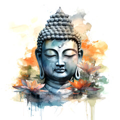 Buddha head watercolor illustration for poster and sublimation print