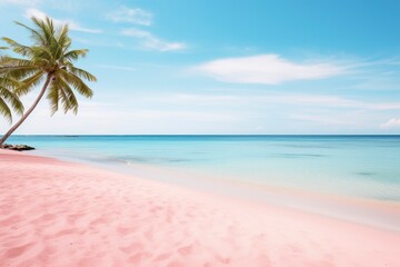 Tropical pink beach with ocean