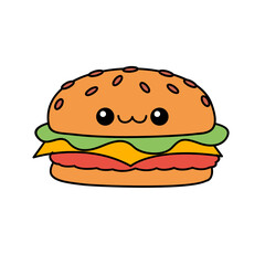 hamburger kawaii cute character Hand drawn coloring book illustration design