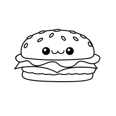 hamburger kawaii cute character Hand drawn coloring book illustration design