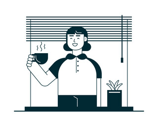 Girl are enjoying coffee. Coffee time vector illuatrations.