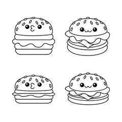 hamburger kawaii cute character Hand drawn coloring book illustration design