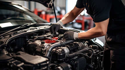 Obraz premium hands of a worker in uniform repairing modern industrial equipment. equipment repairman. professional at work in a factory 