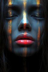 Portrait of a woman with a painted face.