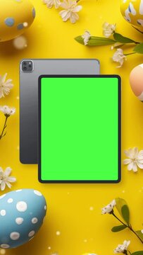 Happy Easter Day. Tablet Animated Mockup with Green Screen.