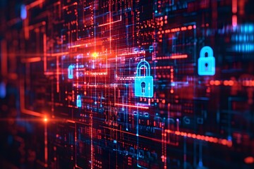 Obraz premium Digital locks symbolizing robust cybersecurity measures in a network