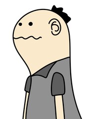 cartoon character of bald man with big head