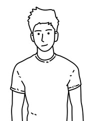 cartoon happy man standing on white background, coloring book