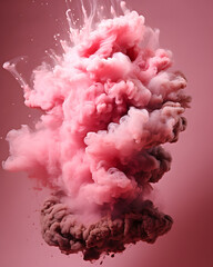 Explosion of Pink Dust in the Air. Scattering Pink Substance